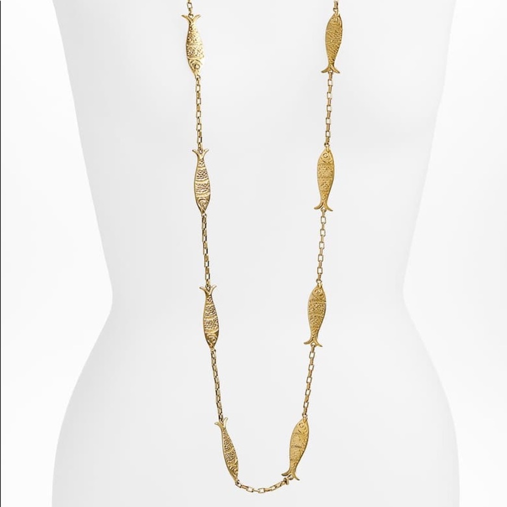 TORY BURCH gold plated fish chain necklace…